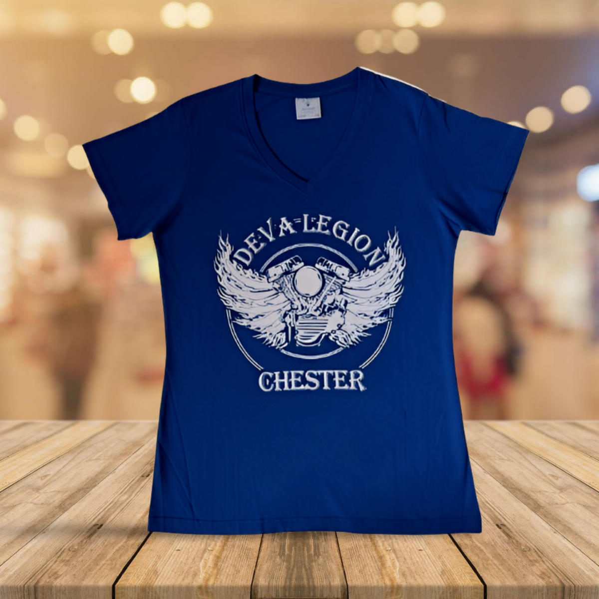 #008 A stylish Ladies V‑Neck in bold blue and crisp white, designed for comfort and a flattering fit. Choose a classic white logo or add personality with a coloured option. Soft fabric, modern shape, and standout detailing make it perfect for everyday wear or chapter events.